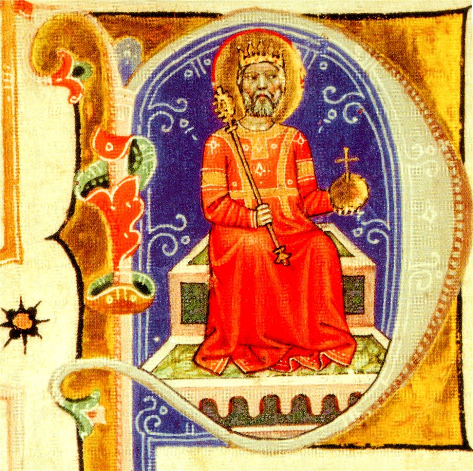 St Stephen on the throne - Initial from the Képes Krónika
