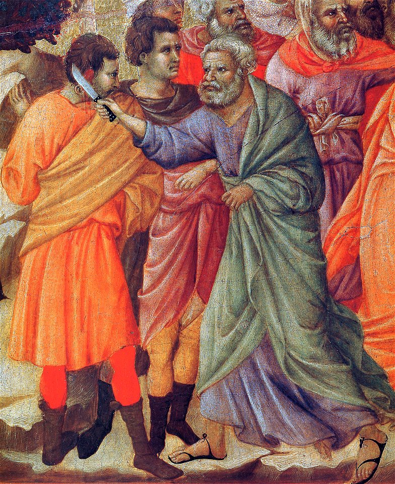 St. Peter cut slave's ear (by Duccio)