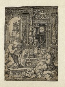 St. Luke Painting the Virgin print by Dirck Vellert, S.II 3346, Prints Department, Royal Library of Belgium