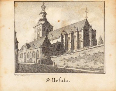 St. Ursula, Johann Peter Weyer (Zeichnung) und Anton Wünsch (Lithografie), 1827 (book page, uncropped)