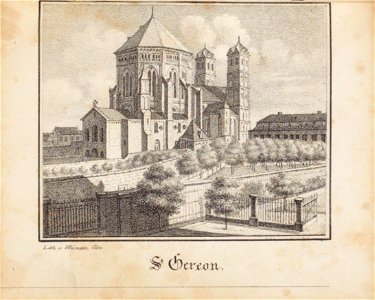 St. Gereon, Johann Peter Weyer (Zeichnung) und Anton Wünsch (Lithografie), 1827 (book page, uncropped)
