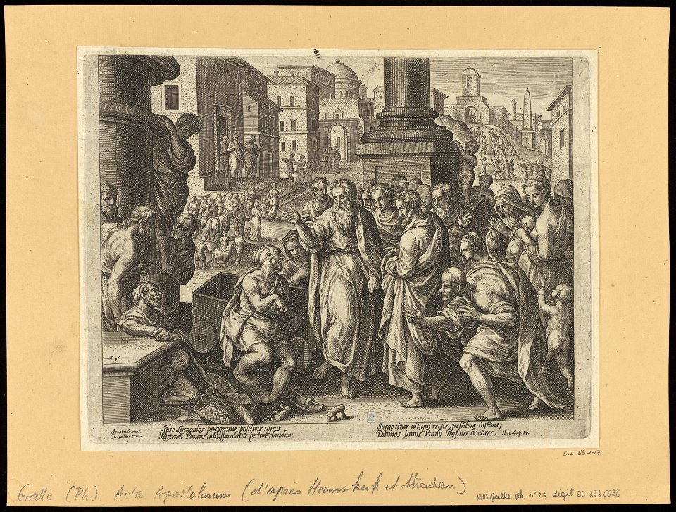 St Paul Heals a Cripple in Lystra 1582 print by Stradanus, S.I 55777, Prints Department, Royal Library of Belgium