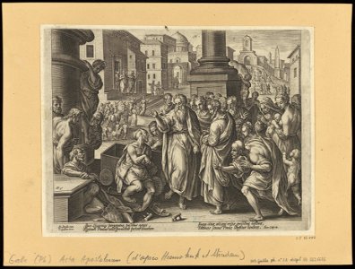 St Paul Heals a Cripple in Lystra 1582 print by Stradanus, S.I 55777, Prints Department, Royal Library of Belgium