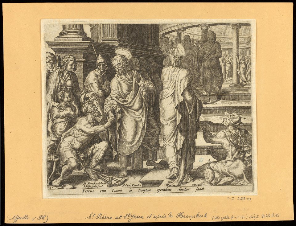 St Peter Healing The Lame at The Beautiful Gate 1558 print by Maarten van Heemskerck, S.I 52811, Prints Department, Royal Library of Belgium