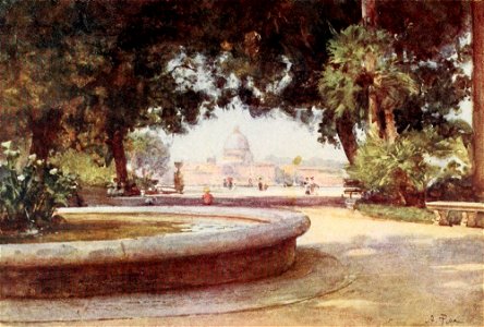 St. Peter's Basilica from the Pincian Garden by Alberto Pisa (1905). Free illustration for personal and commercial use.