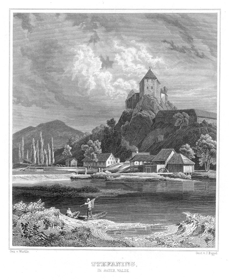 Stahlstich - Schloss Stefling - Regen - Poppel