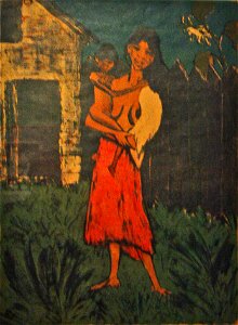 Staand zigeunerin met kind door Otto Mueller (1874-1930)