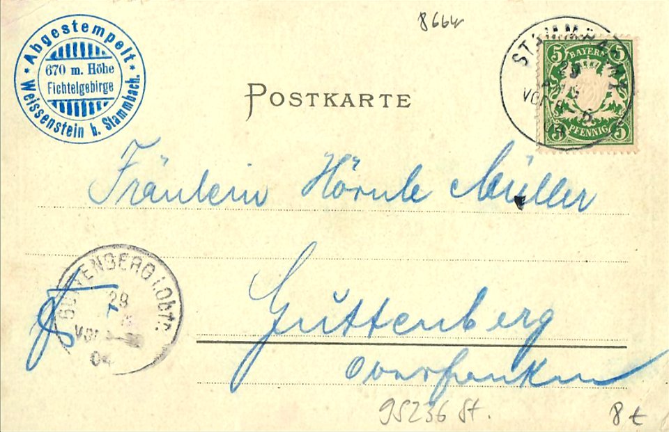 Stammbach Weißensteinturm Postkarte xy1a