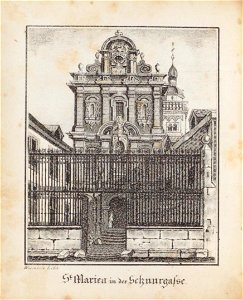 St. Mariea in der Schnurgasse, Johann Peter Weyer (Zeichnung) und Anton Wünsch (Lithografie), 1827 (book page, uncropped)