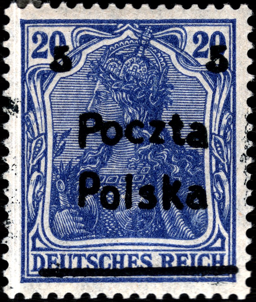 Stamp PL Mi132 over DE Mi87