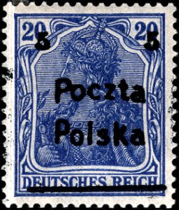 Stamp PL Mi132 over DE Mi87