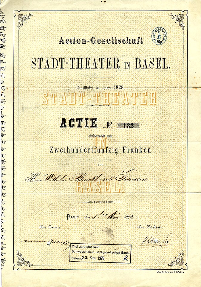 Stadt-Theater Basel 250 Fr 1874