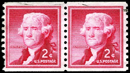 Stamp US 1954 2c Jefferson coil pair. Free illustration for personal and commercial use.