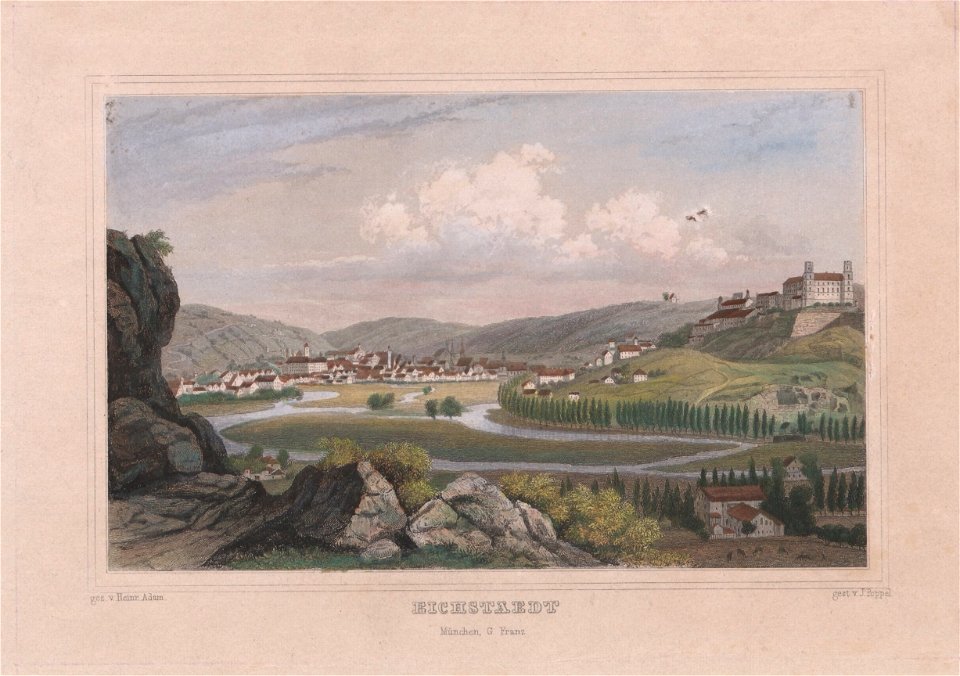 Stahlstich - Eichstätt - Stadtansicht A - Adam - Poppel - um 1840