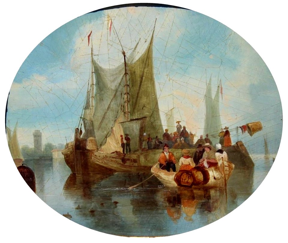 Oil on board painting of Venice with figures in gondolas by William Clarkson Stanfield i