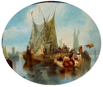 Oil on board painting of Venice with figures in gondolas by William Clarkson Stanfield i