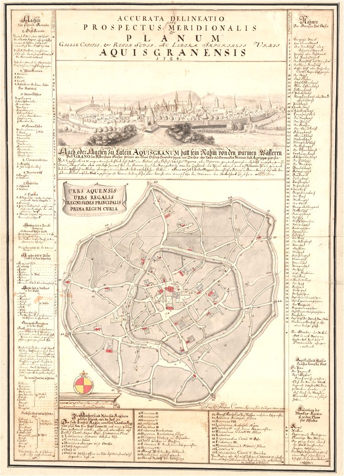 Stadtplan und Ansicht von Aachen Couven 1724