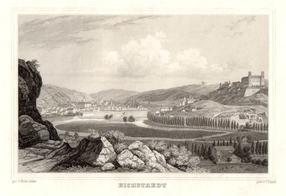 Stahlstich - Eichstätt - Stadtansicht - Adam - Poppel - um 1840