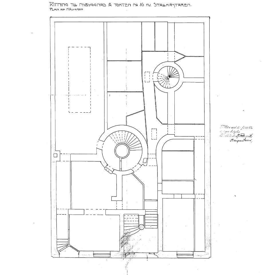 Stallmästaren 16, ritn källarplan, 1904