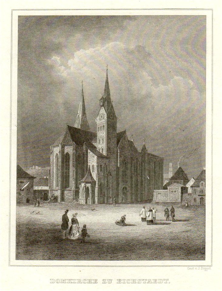 Stahlstich - Eichstätt - Dom und Domplatz- Poppel
