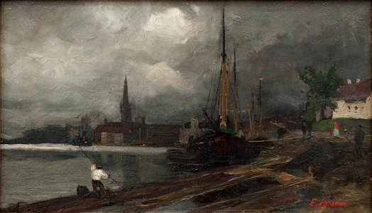 Stadsvy med hamn. Studie (Edvard Perséus) - Nationalmuseum - 149883