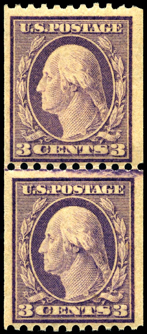 Stamp US 1917 3c Washington perf10h line pair