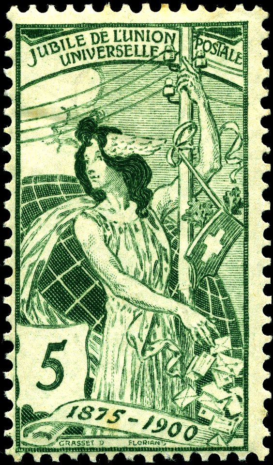Stamp Switzerland 1900 5c reengraved