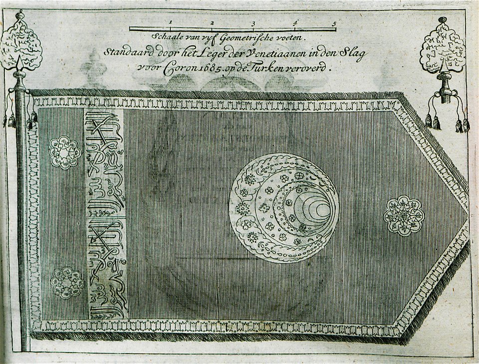 Standaard door het Leger der Venetiaanen in den Slag voor Coron 1685 op den Turken verovert - Dapper Olfert - 1688
