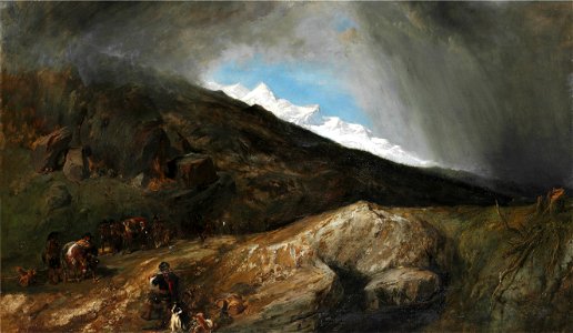 William Clarkson Stanfield - Mountainous landscape with a hunter and travellers