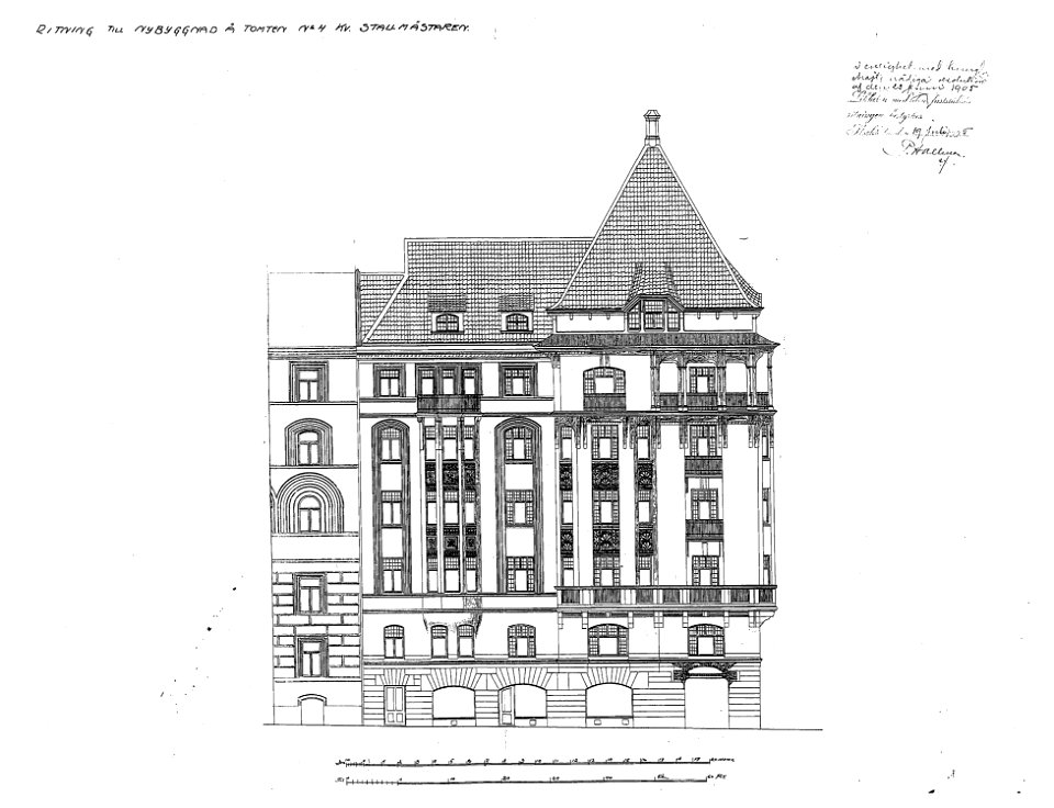 Stallmästaren 4, fasadritning 1905b