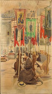 Stanisław Masłowski (1853-1926), Interior of the church in Garbow,watercolor on paper, 1901