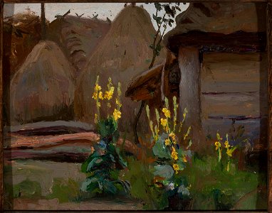 Stanisław Straszkiewicz - Landscape study – Mulleins in front of a cottage - MP 1076 MNW - National Museum in Warsaw