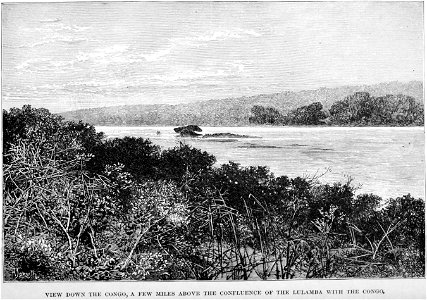 Stanley Founding of Congo Free State 192 View down the Congo a few miles above the confluence of the Lubamba with the Congo. Free illustration for personal and commercial use.