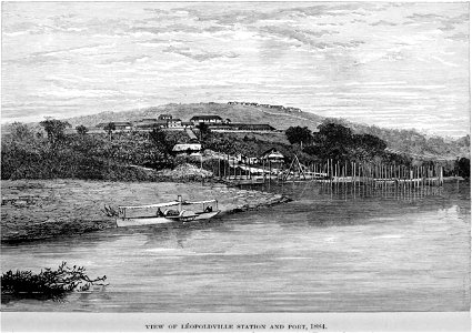Stanley Founding of Congo Free State 186 View of Leopoldville Station and Port 1884 The Baptist Mission on the summit of Leopold Hill. Free illustration for personal and commercial use.