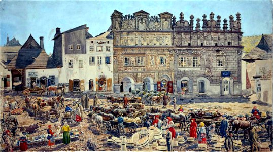 Stanisław Masłowski (1853-1926), Market square in Kazimierz Dolny, watercolor and pencil on cardboard,1899