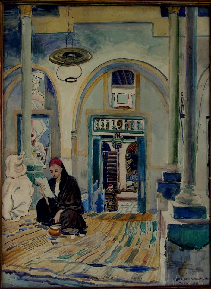 Stanisław Masłowski Coffe House in Tunisia watercolour 1912