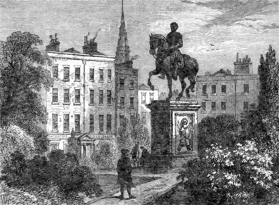 Statue of George I and Hogarth's House, 1790