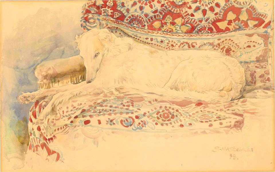 Stanisław Masłowski (1853-1926), Greyhound, watercolor on paper, 1898
