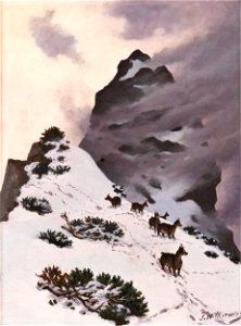 Stanisław Witkiewicz - Chamois in the mountains - MP 4934 MNW - National Museum in Warsaw. Free illustration for personal and commercial use.