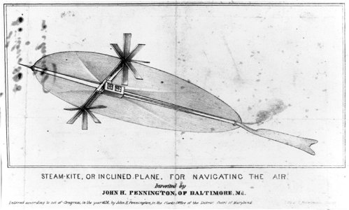Steam-kite, or inclined plane, for navigating the air, invented by John H. Pennington, of Baltimore, Md LCCN2003677121. Free illustration for personal and commercial use.