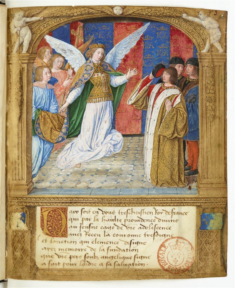 Statuts de l'ordre de Saint-Michel - BNF Fr14363 f3r (apparition de saint Michel)