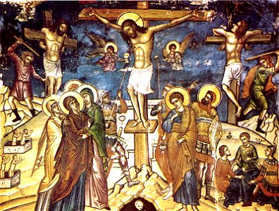 Stavronikita Monastery Katholikon Church Crucifixion Fresco, Theophanes the Cretan, 1545 - 1546
