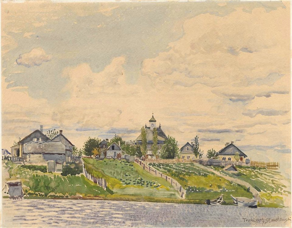 Stanisław Masłowski (1853-1926), Troki - pejzaż (Landscape of Trakai) watercolor on paper, 1904