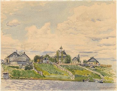 Stanisław Masłowski (1853-1926), Troki - pejzaż (Landscape of Trakai) watercolor on paper, 1904