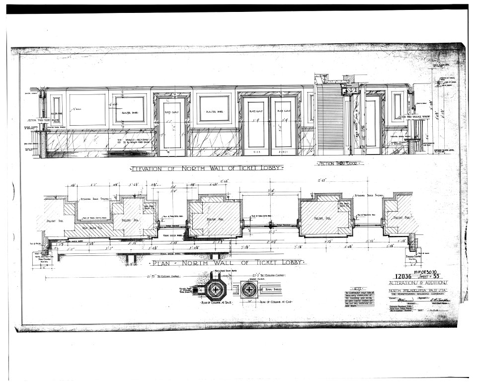 STATION BUILDING Plan and Elevation of North Wall of Ticket Lobby Alterations and Additions (dated 7 17 14) - North Philadelphia Station,