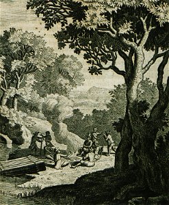 Starving, the castaways of Tershelling roast the carcass of a dead buffalo - Struys Jan Janszoon - 1681