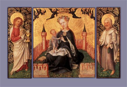Stefan Lochner - Triptych with the Virgin and Child in an Enclosed garden - WGA13351. Free illustration for personal and commercial use.