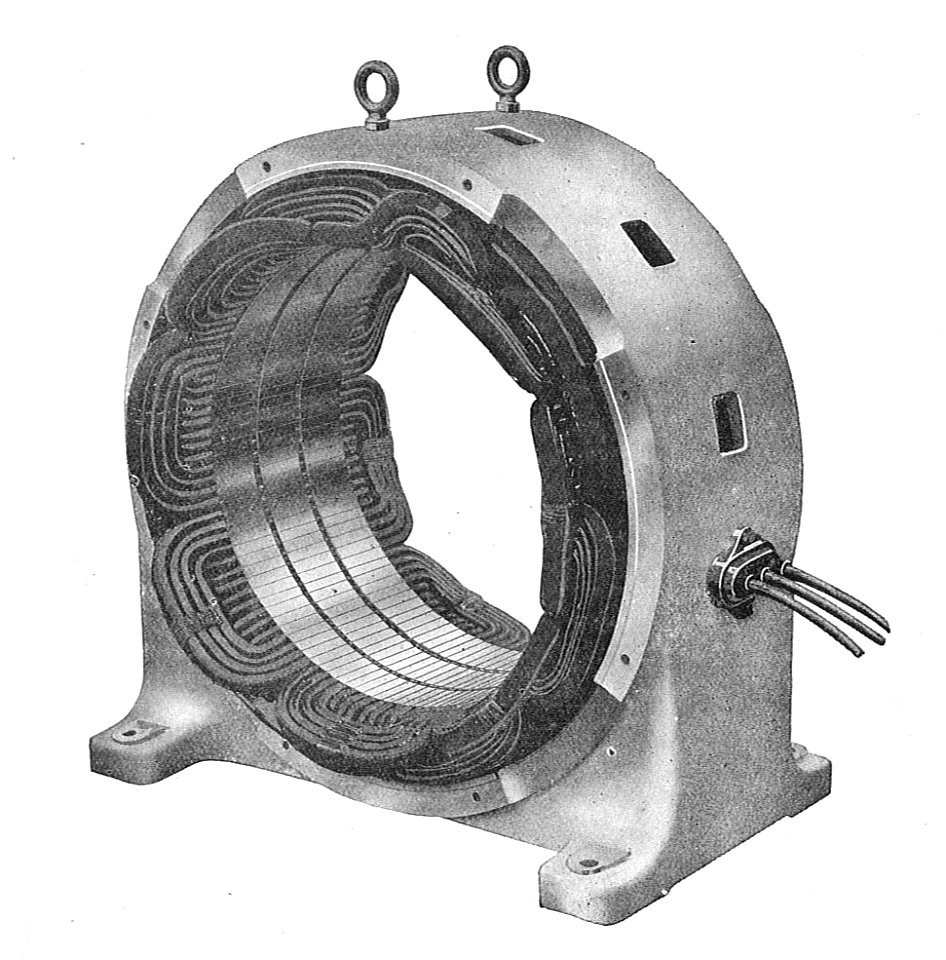 Stator of induction motor (Rankin Kennedy, Electrical Installations, Vol II, 1909)