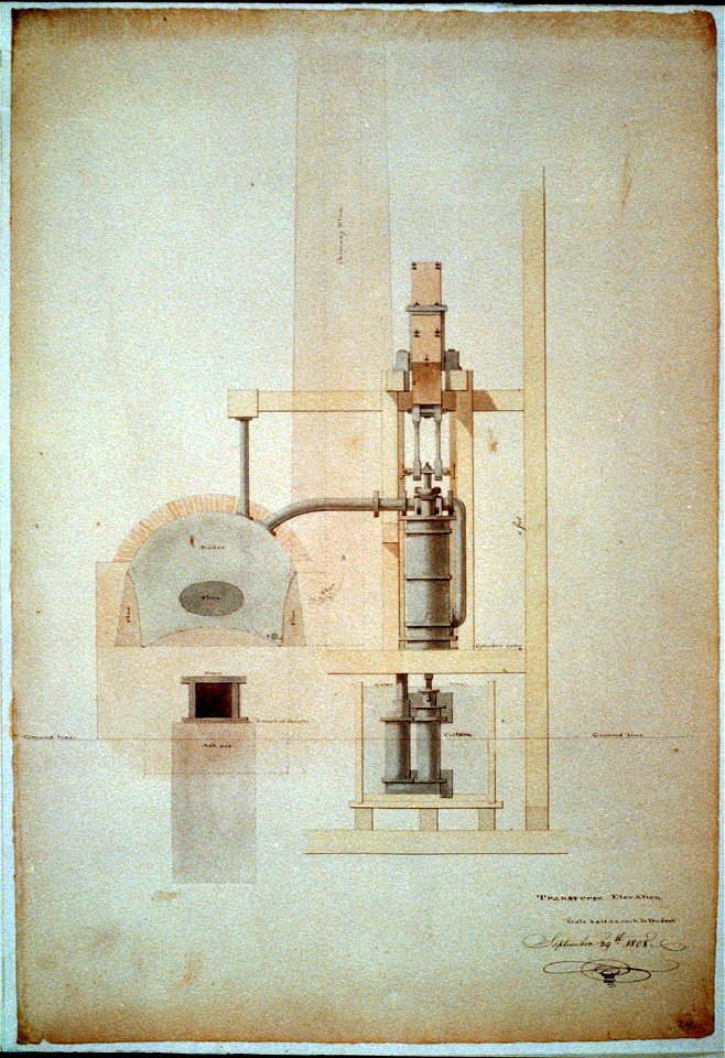 Steam engine, Washington Navy Yard, Washington, D.C. Transverse elevation of boiler, cistern, etc. LCCN2001698050