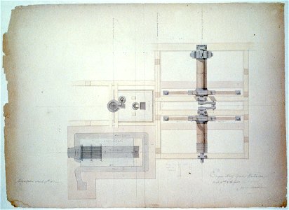 Steam engine, Washington Navy Yard, Washington, D.C. Plan with boiler, cistern, and fly wheel LCCN2001697347